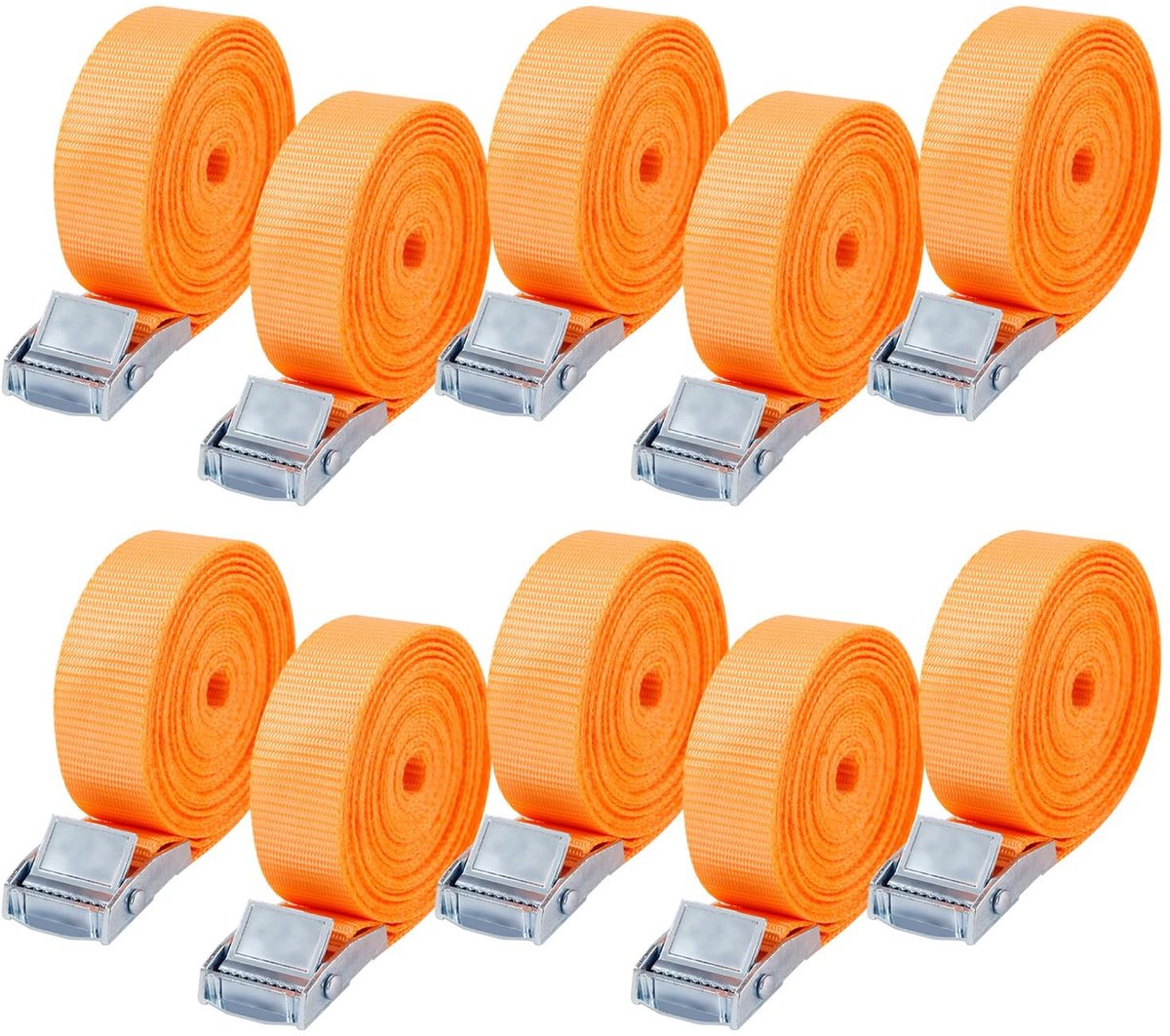 Dailygoods- Sjorbanden 10 Stuks - 25 mm x 4 m - Spanbanden met Klemsluiting - Conform DIN EN 12195-2 - Duurzaam - Geschikt voor Transport