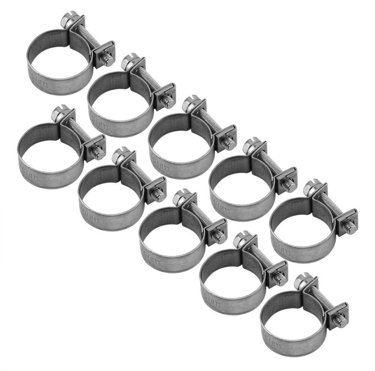 Dailygoods- Slangklemmen Assortiment 10 Stuks - Roestvrij Staal - Brandstofslang Klemmen - Waterdicht - Anticorrosief - Diverse Maten 18-20mm - Pijpklemmen