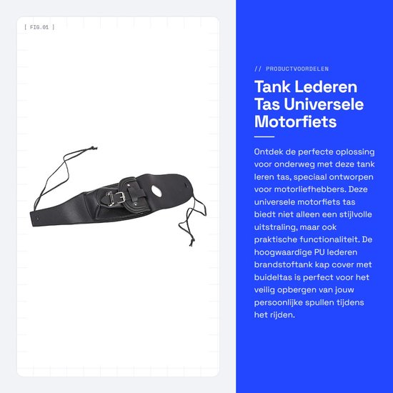 Dailygoods- Brandstoftank Kap Universele Motorfiets - Lederen Tas - PU Lederen Cover - Buideltas - Zwart - Schokbestendig - Motorfiets Tanktas