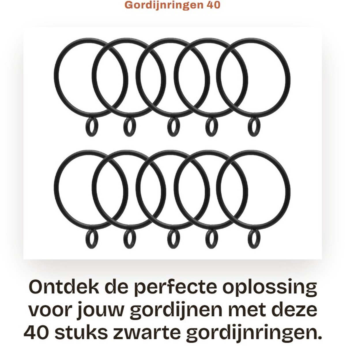 Dailygoods- Gordijnringen Zwart 40 Stuks - Gordijnringen met Oogjes - Roestvrij Staal - 6,6 cm - Duurzaam - Krasbestendig - Gordijnhaken