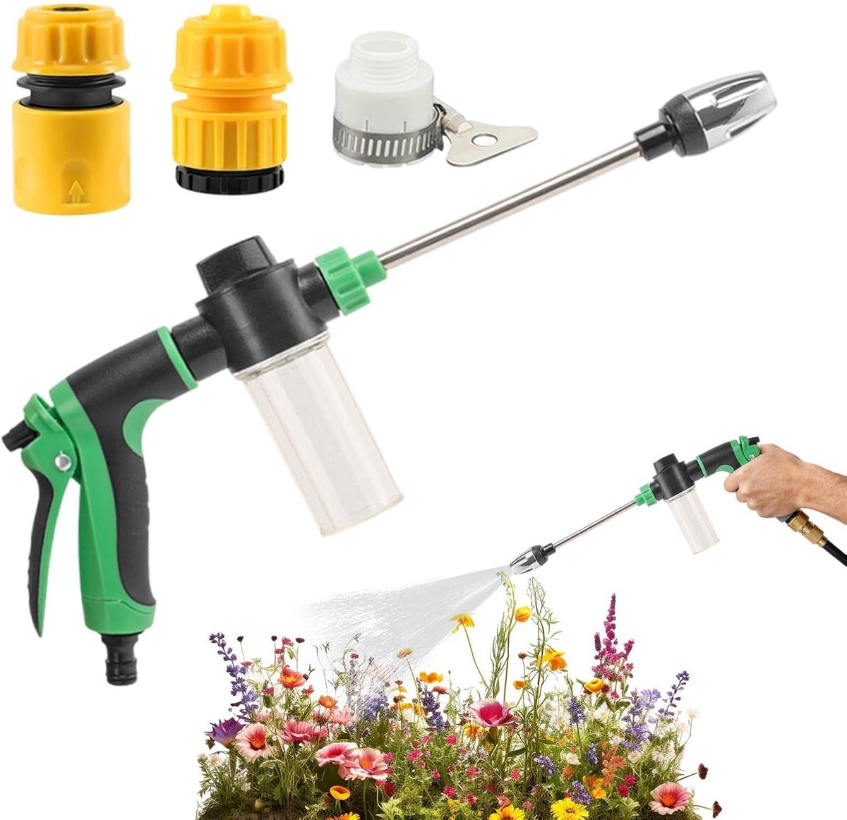 Slangsproeier - Hogedruk spuitmond - Tuin reinigen - Verstelbare groothoekspray - 41x14x4.5cm - Grijs groen