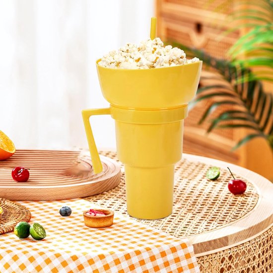 Beker met Snackhouder - Drank en Snack - Outdoor Gebruik - Draagbaar en Ruimtebesparend - 17 cm Breed - Geel — afbeelding 3