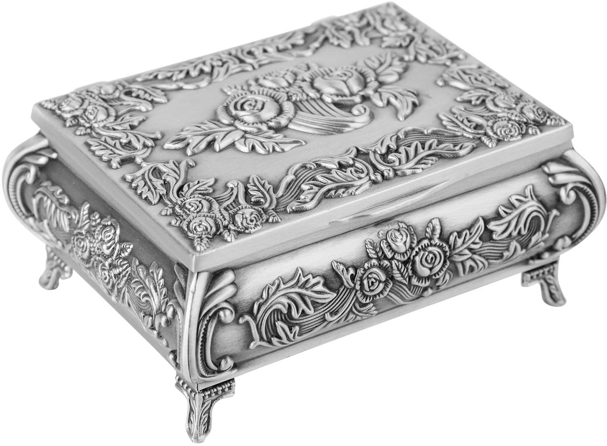Dailygoods - FRUHLING Vintage sieradendoosje, metaal, sieradenkistje, klein, rechthoekig, opbergdoos, decoratief sieradendoosje voor ringen, armbanden, oorbellen, halsketting, cadeau