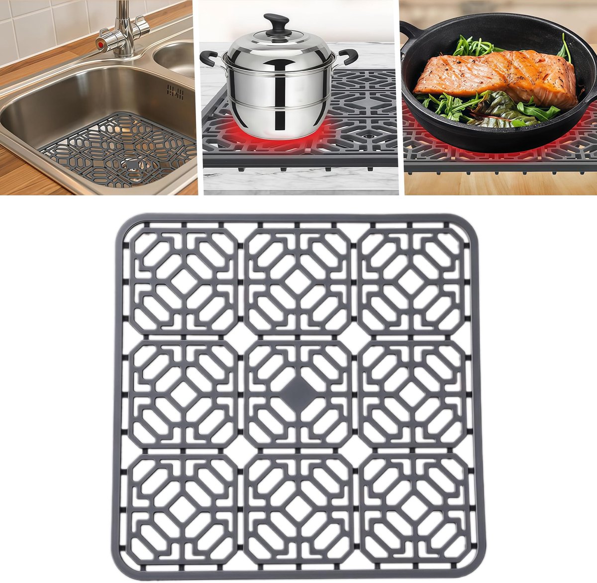 Dailygoods- Gootsteenmat 30x30 cm - Siliconen - Hittebestendig - Antislip - Ondersteunende Voeten - Bescherming tegen Krassen - Afvoermat