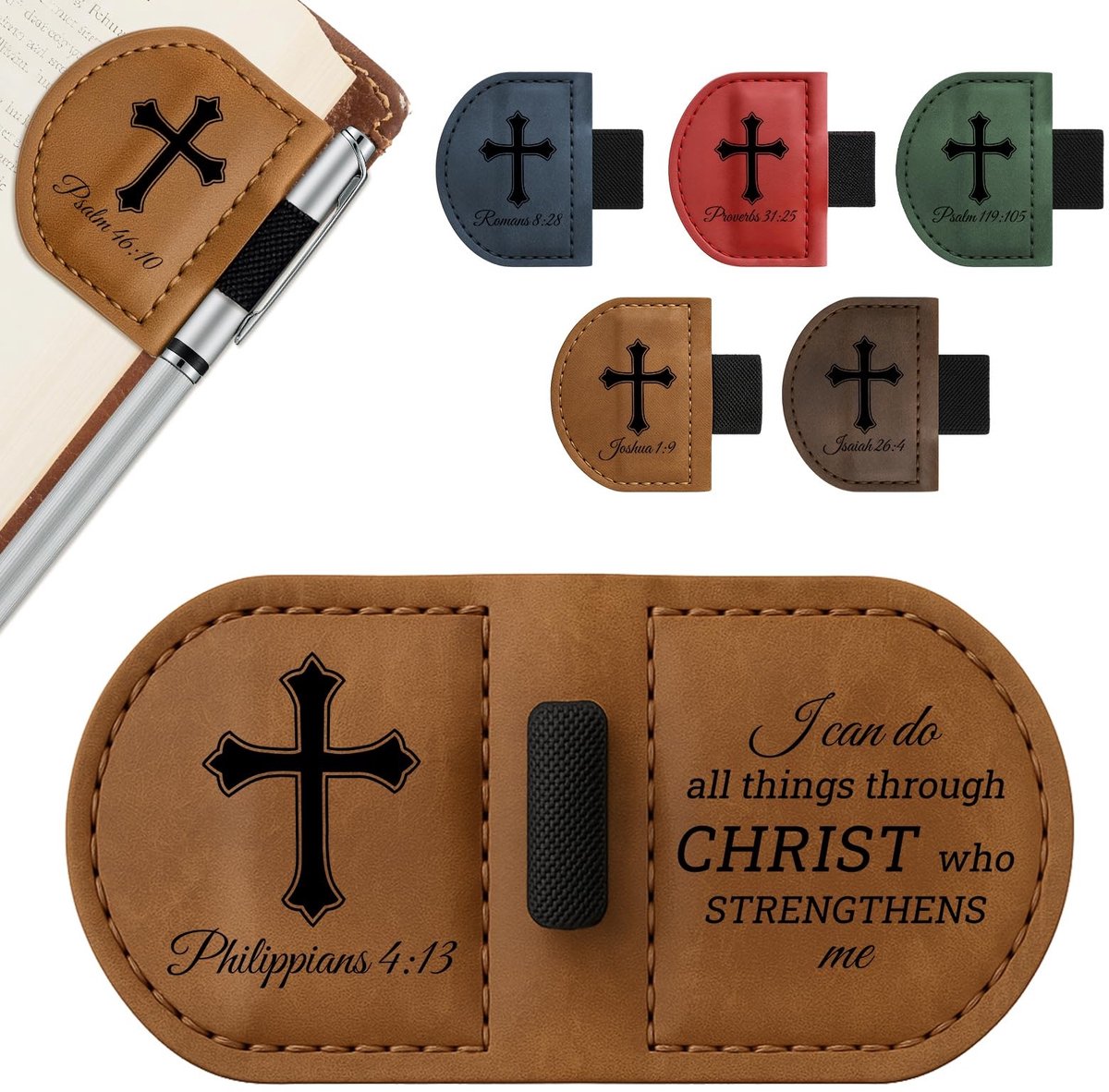 Dailygoods - Gepersonaliseerde Magnetische Leren Boekenlegger met Bijbelvers - Inspirerend Cadeau voor Boekenliefhebbers