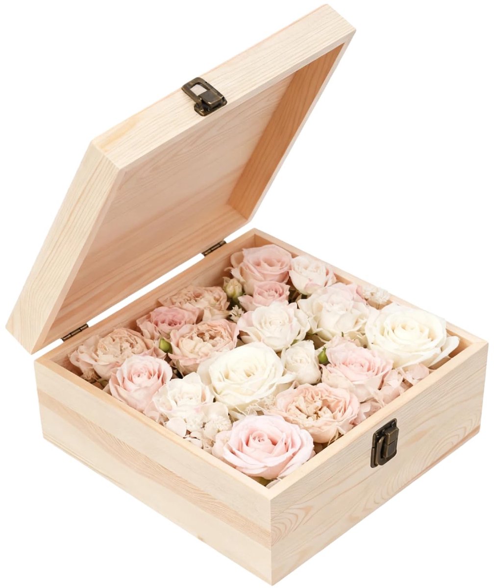 Dailygoods- Opbergdoos Hout - Herinneringsdoos met Deksel - Houten Kist voor Sieraden - Opbergdoos voor Snacks - 23 x 23 x 10 cm - Handgemaakt Design - Herinneringskist