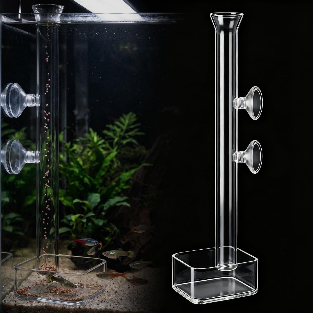 Dailygoods- Voedertube 30 cm - Voederschaal - Garnalenvoer - Bodemdieren - Krasbestendig - Hoogwaardig borosilicaatglas - Voederdispenser