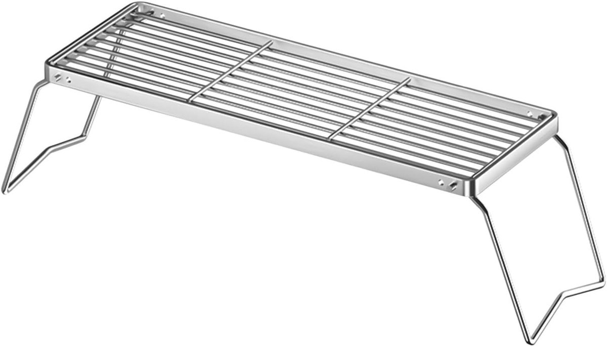 Compacte campinggrill Draagbaar rooster Buiten koken Vouwstructuur 16 x 46 cm Zilver