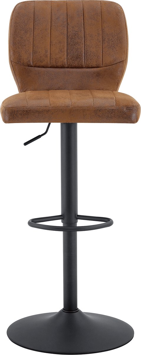 HAUSS SPOLE Barkruk - Hoogteverstelbare Draaibare Barkruk Met Rugleuning En Voetsteun - Voor Keuken En Bar - Kunstleer En Metaal - Zwart Bruin