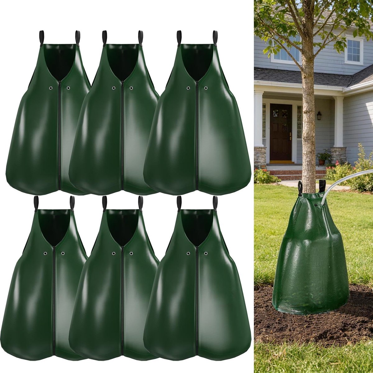 Boombewateringszakken - Druppelirrigatie zakken - Bomen water geven - Langdurige druppelirrigatie - 6 stuks 75 liter - Groen