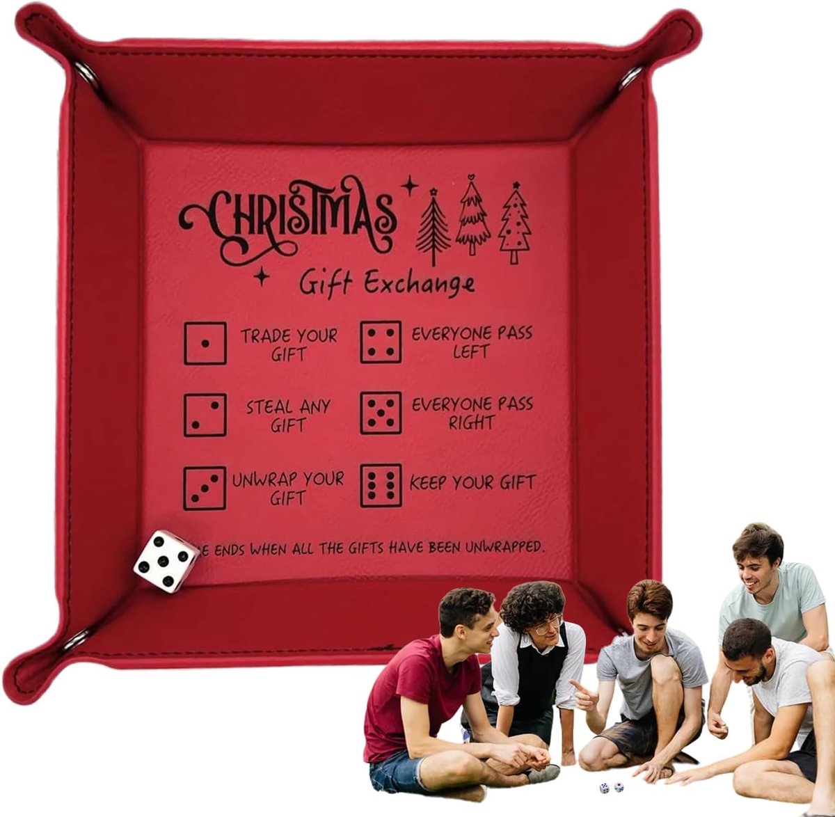 Dobbelsteenbak - Rolbak Leer - Spelavond Thuis - Met Gegraveerde Regel - 16x16x6 cm - Rood