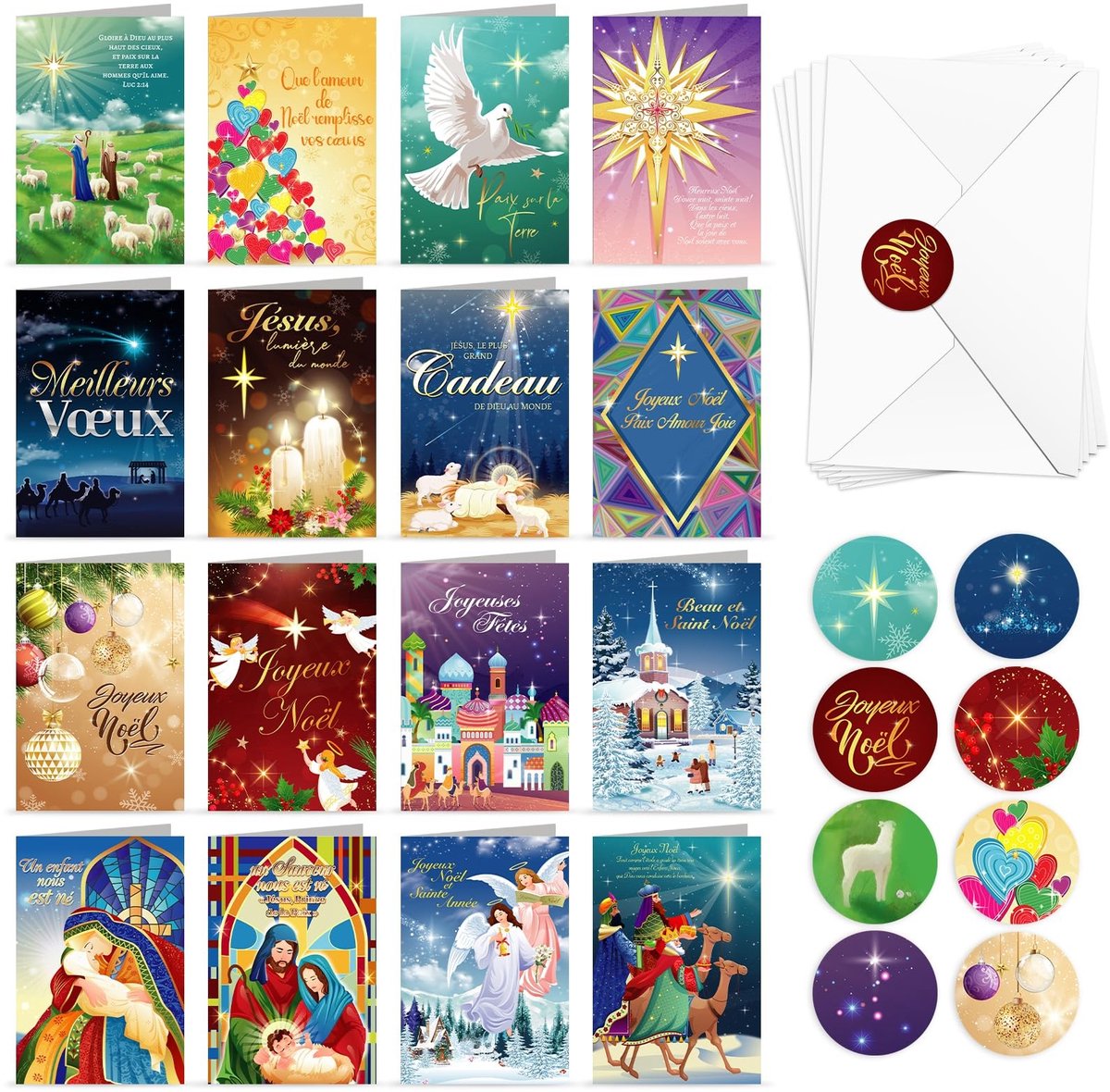 Dailygoods- Kerstkaarten Set - 16 Stuks - Religieuze Wenskaarten - Vrolijke Feestdagen - Met Envelop - Beste Kerstmis