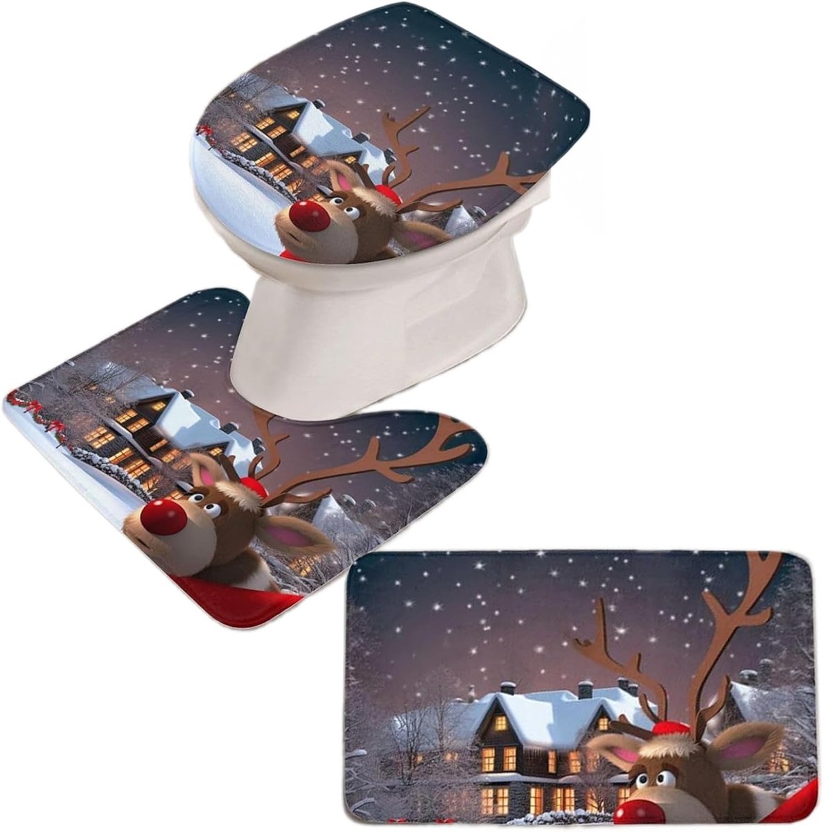 Kerstmis Toilet Hoes - Badkamer Mat - Feestelijke Decoratie - Waterafstotend - 38x40 cm - Grijs