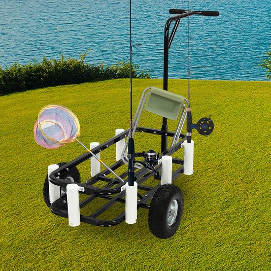 Bolderkar Viswagen - Outdoor transportkar - Vis en kampeer - 7 hengelhouders - 90 kg draagvermogen - Zwart van Bolderkar — afbeelding 2