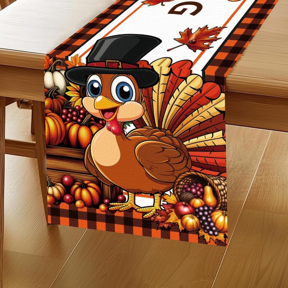 Dailygoods - WADORN Thanksgiving Turkije Tafelloper, 30 x 183 cm Happy Thanksgiving Keuken Eettafel Decoratie Pompoen Esdoorn Kalkoen Boerderij Tafellopers voor Thuis Keuken Vakantie Herfst Feest