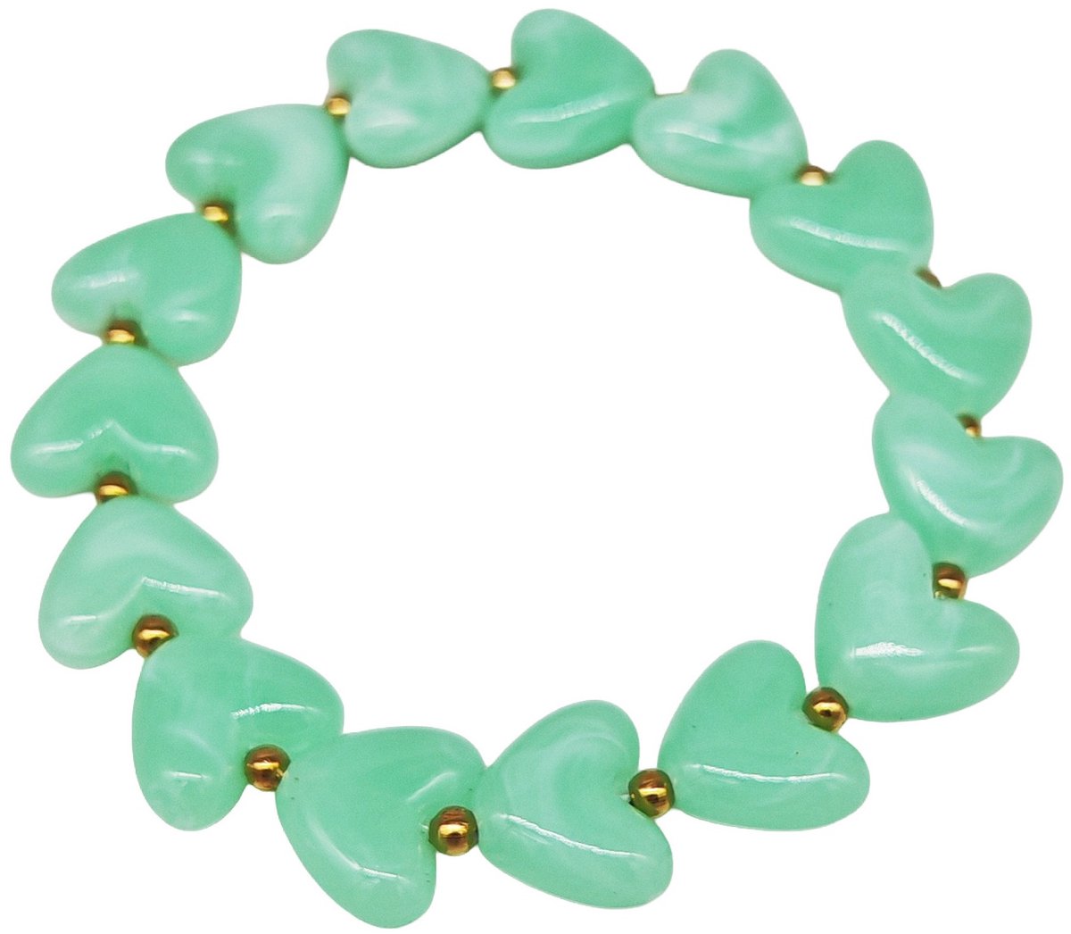 Elastische armband - RVS kralen - hartjes - groen