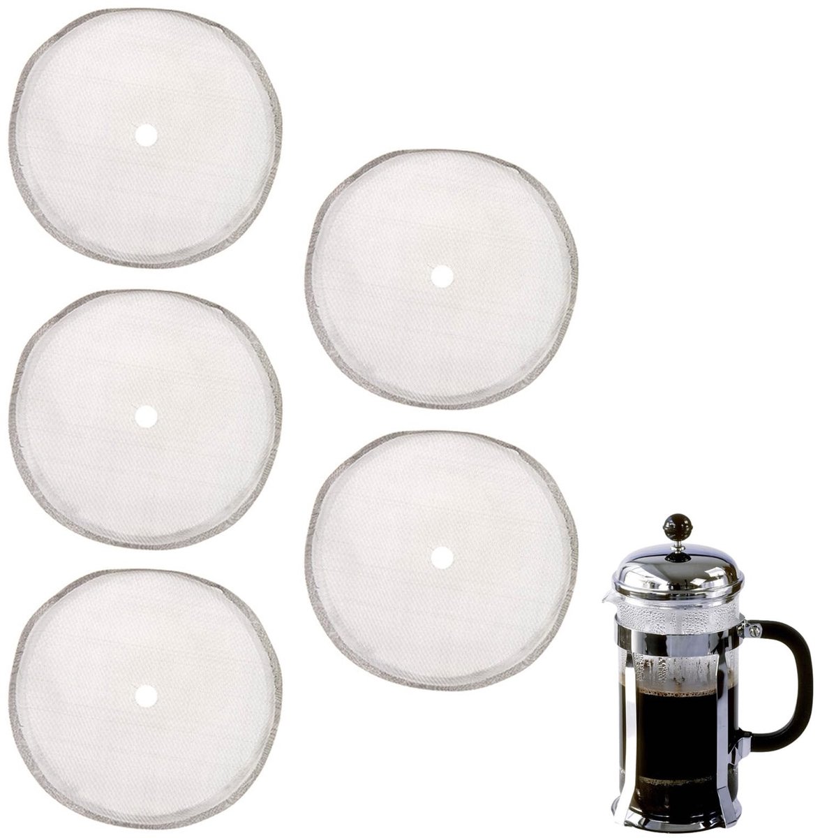 Dailygoods- Persfilters 5 Stuks - Roestvrijstalen Herbruikbare Koffiefilter - 80 Mesh Zeef - 8,5 cm Diameter - Geschikt voor Franse Pers Koffiezetapparaten - Hoge Filterkwaliteit