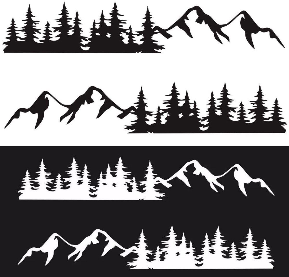Mountain Autosticker - Auto decoratie - PVC kwaliteit - Zwart/wit - Bergen en bomen - Creatieve styling voor je auto - 180 x 31 cm