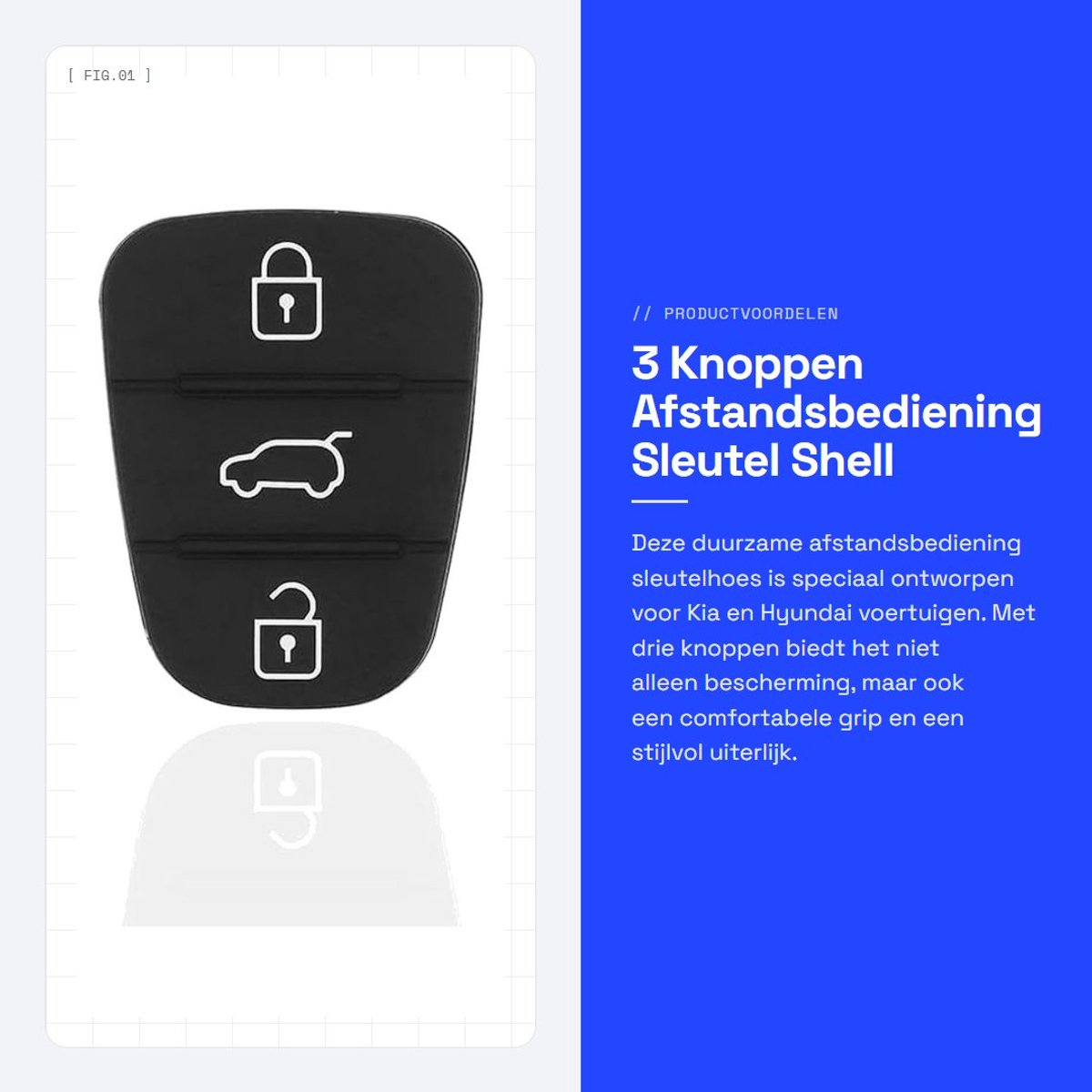 Dailygoods- Afstandsbediening Sleutelkastje - 3 Knoppen - Beschermhoes - Siliconen - Duurzaam - Geschikt voor Hyundai/Kia - Autosleutel