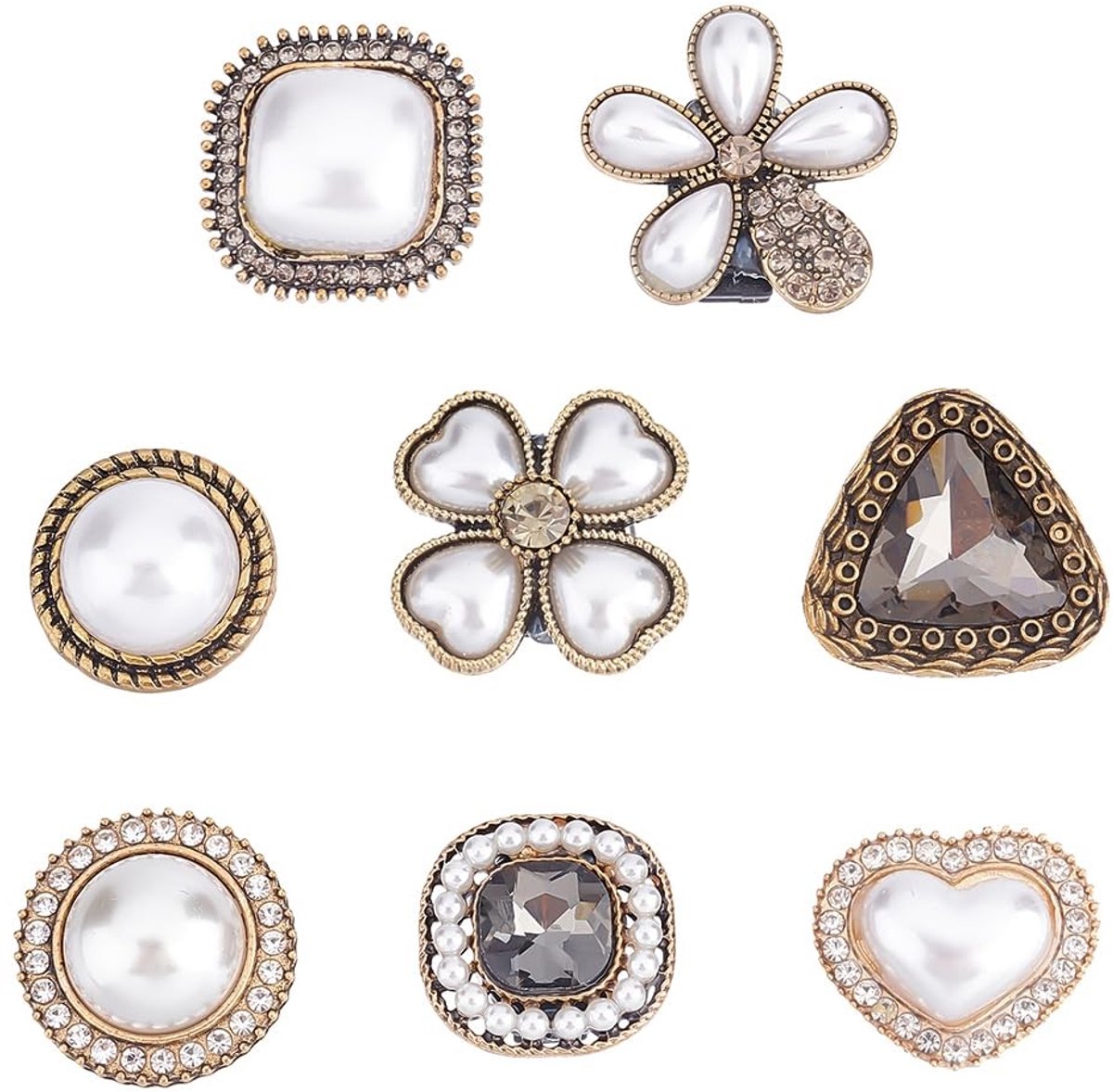 Dailygoods - Schoenveters Charms - Retro Parel en Klavervorm - Decoratie Accessoires - Voor Meisjes en Vrouwen - Verjaardag - 8 Stuks