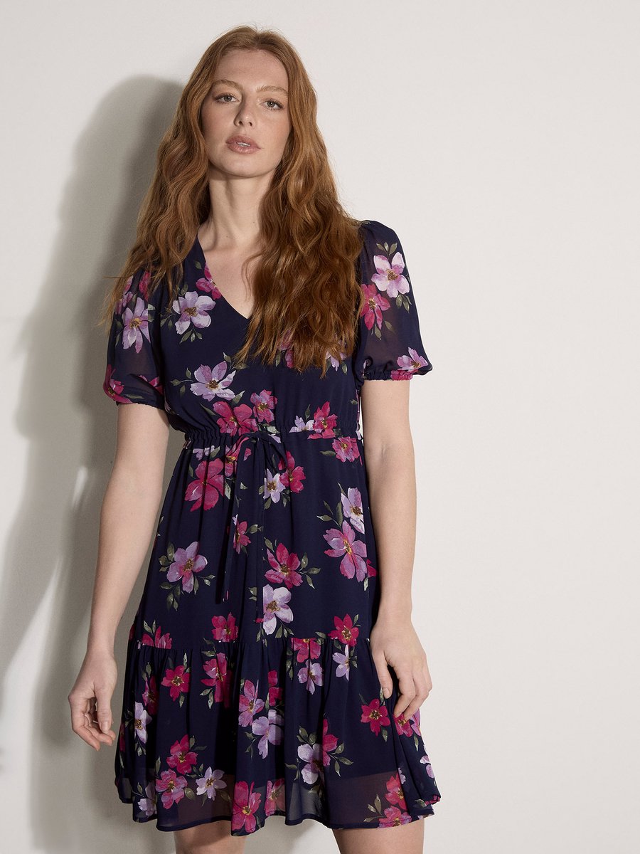Mini-jurk van chiffon met bloemenprint