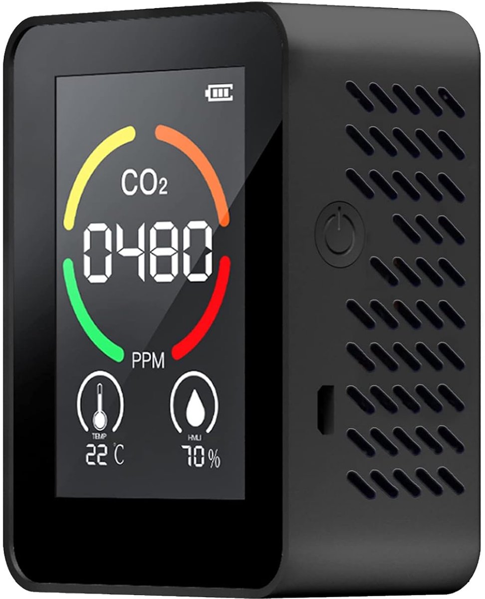 CO2 Detector - Kooldioxidemeter Luchtkwaliteit - Binnenklimaat Monitoren - Kleurenscherm Real-time - 3-inch - Zwart