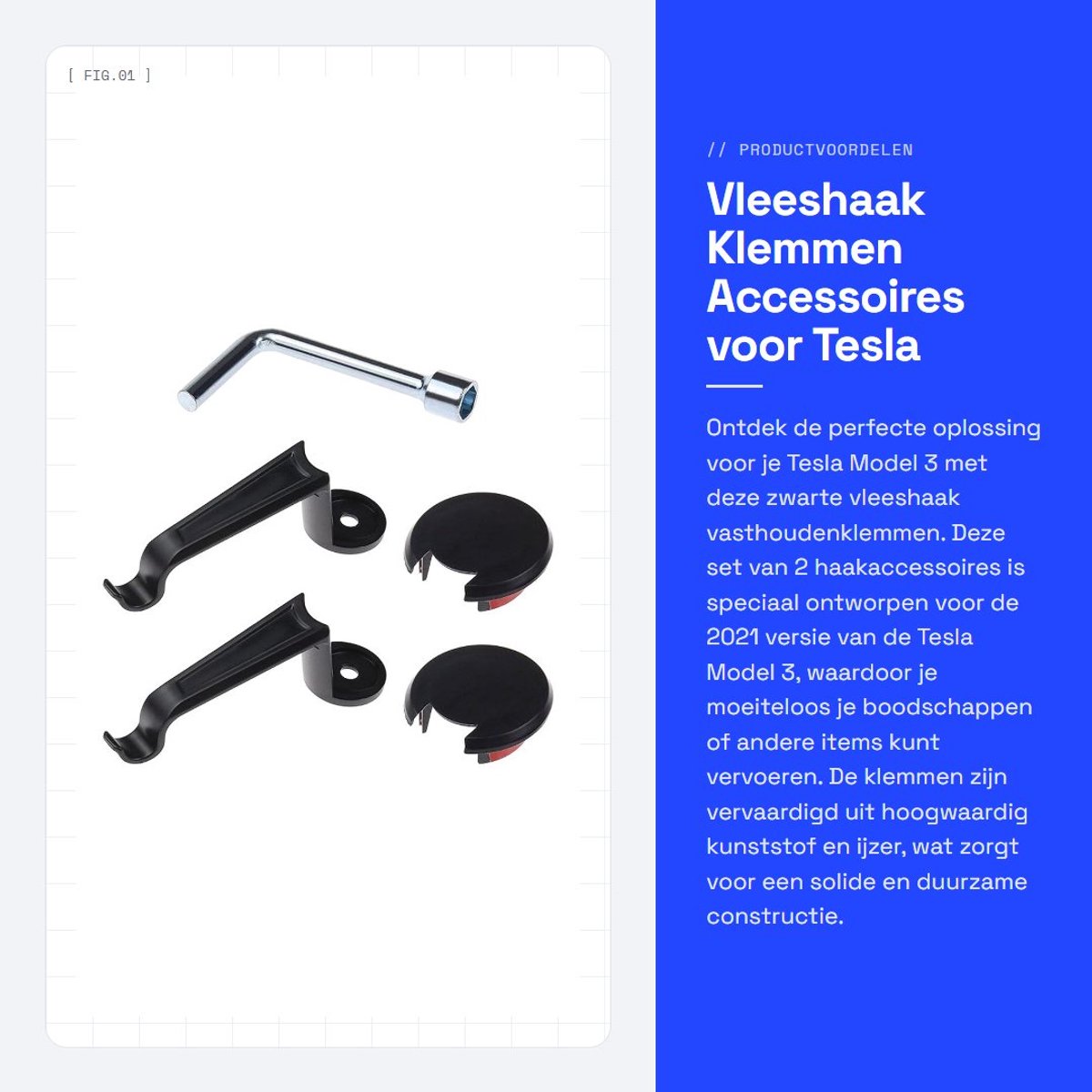 Dailygoods- Vleeshaak 2 Stuks - Plastic - Duurzaam - Boodschappentas Haken - Slijtvast - Compatibel met Tesla Model 3 2021 - Boodschappentas Haak