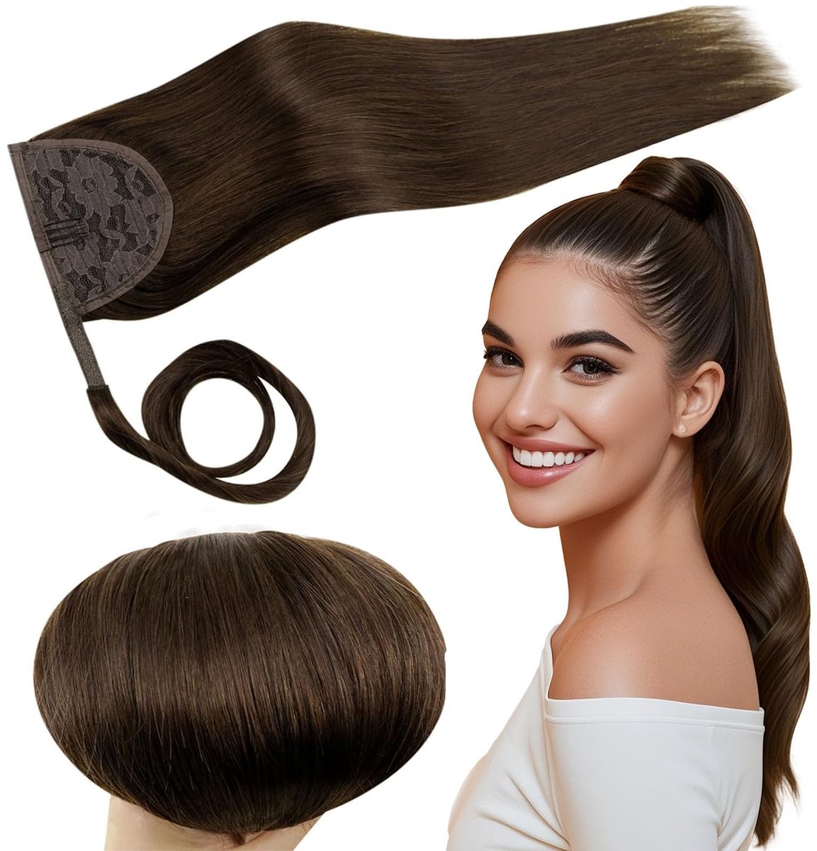 Dailygoods- Paardenstaart Extension 50cm - Menselijk Haar - Clip in - Bruin - Vlecht Extension - 100g - Hoogwaardige Kwaliteit - Haarextensies