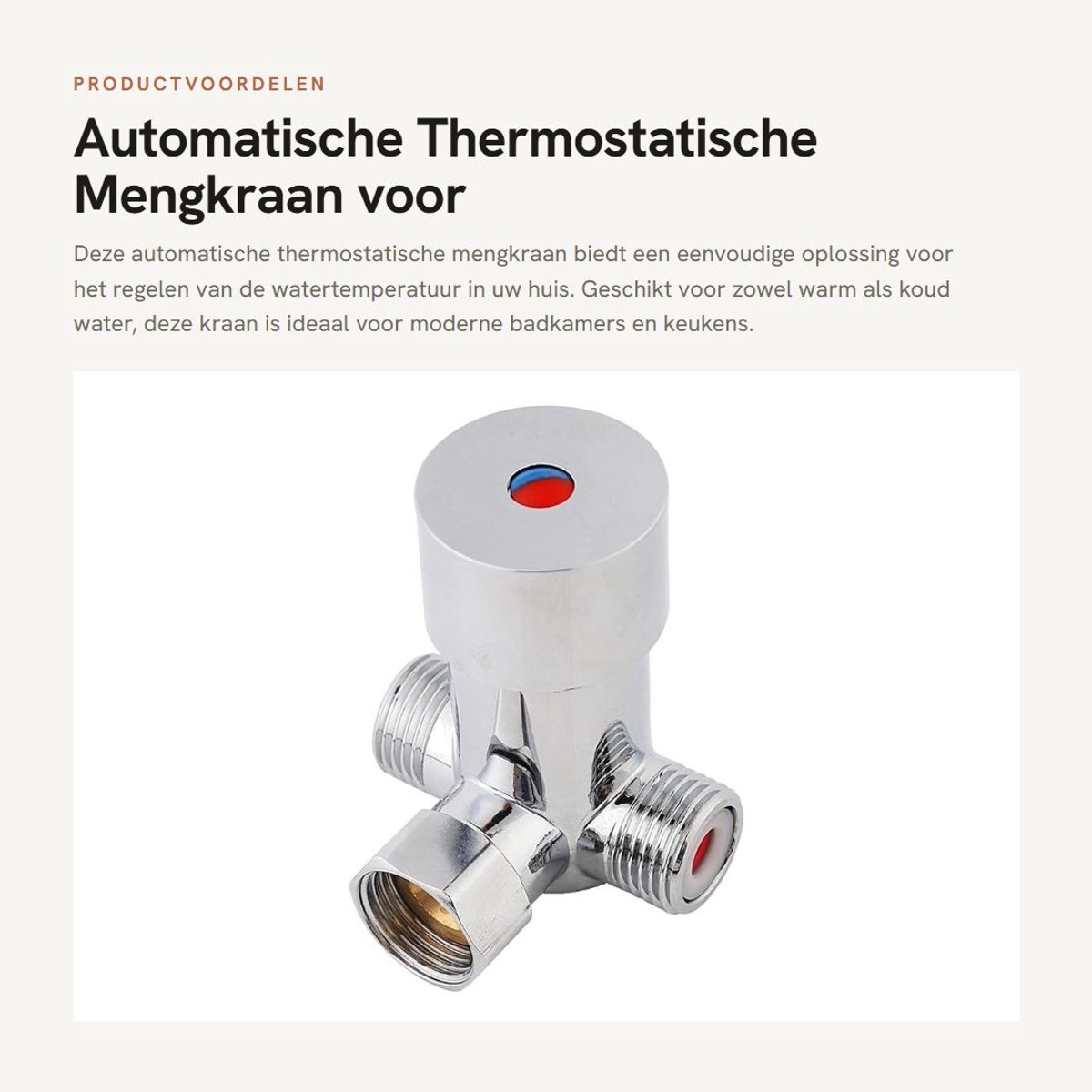 Dailygoods- Mengkraan Automatisch - Thermostatische Mengkraan - Warm/Koud Water - Messing Klep - 20m3/h - Temperatuurregelaar - Thermostatische Kraan