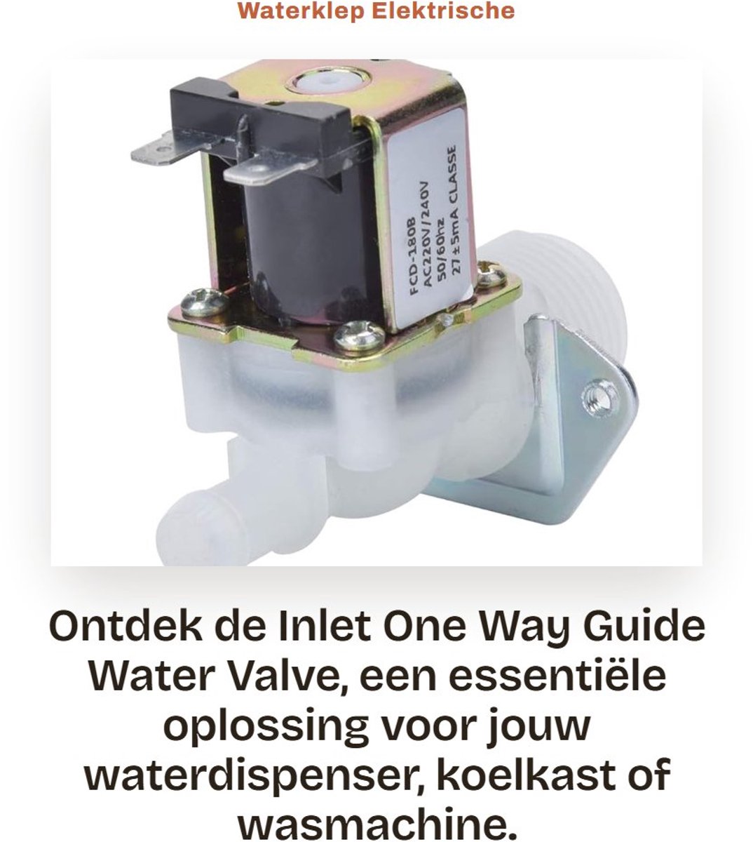 Dailygoods - Waterklep - Elektrische klep - Kunststof - Solenoïde - Waterdispensers - Koelkasten - Wasmachines