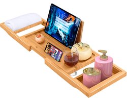 Dailygoods- Badrek Uitschuifbaar - Antislip Bamboe - Verstelbaar Ontwerp - Luxe Badplank - Geschikt voor Tablet/Boek - 100% Natuurlijk Hout