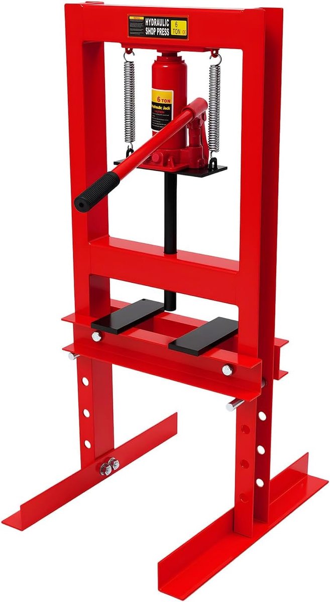 Werkplaatspers - Hydraulische pers - Onderdelen monteren - 6 Ton druk - 125 mm slag - Rood