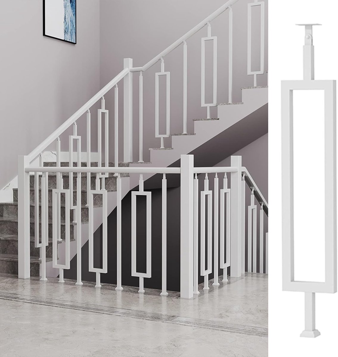 Trapleuning Smeedijzer - Buiten Balustrade - Veilig Traplopen - Roestwerende Coating - 85 cm Hoog - Wit