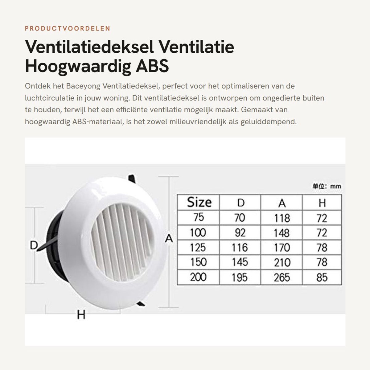 Dailygoods- Ventilatiedeksel 75-200 mm - Ventilatie - Ventilatierooster zwart - Afzuigventiel - Schuine bladen - Eenvoudig te installeren
