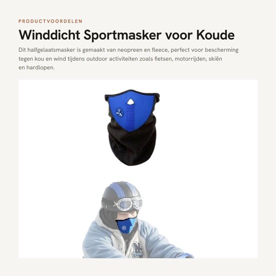 Dailygoods- Sportmasker met ventilatiesysteem - Bivakmuts - Nekwarmer - Winddicht - Neopreen/Fleece - 50 x 23 cm - Uniseks