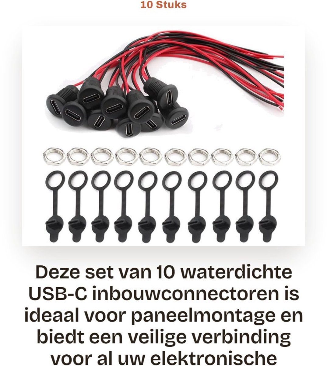 Dailygoods - 10 Stuks Waterdichte USB-C Inbouwconnectoren met Moerborgplaat