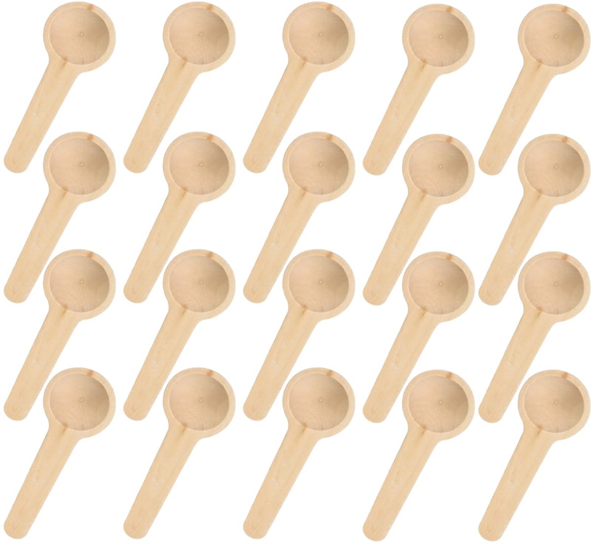 Dailygoods - 20 ronde houten lepels, kleine kooklepels, houten keukenlepel, mini-kruidenlepel, jampotten, dessertlepel, suiker, koffie, thee