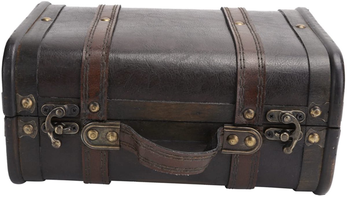Dailygoods- Houten Koffer - Ruim en Duurzaam - Retro Design - Studiodecoratie - Fotografie-rekwisieten - Intuïtieve Vergrendeling - 24 x 17,3 x 11,9 cm - Opbergkoffer