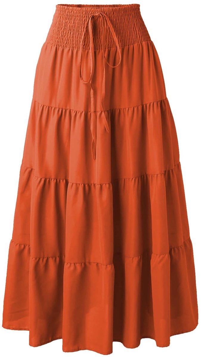 Dailygoods- Maxi Rok Hoge Taille - 2-in-1 Rok - Lange Rok met Ruches - A-lijn Rok - Trekkoord - 95% Polyester