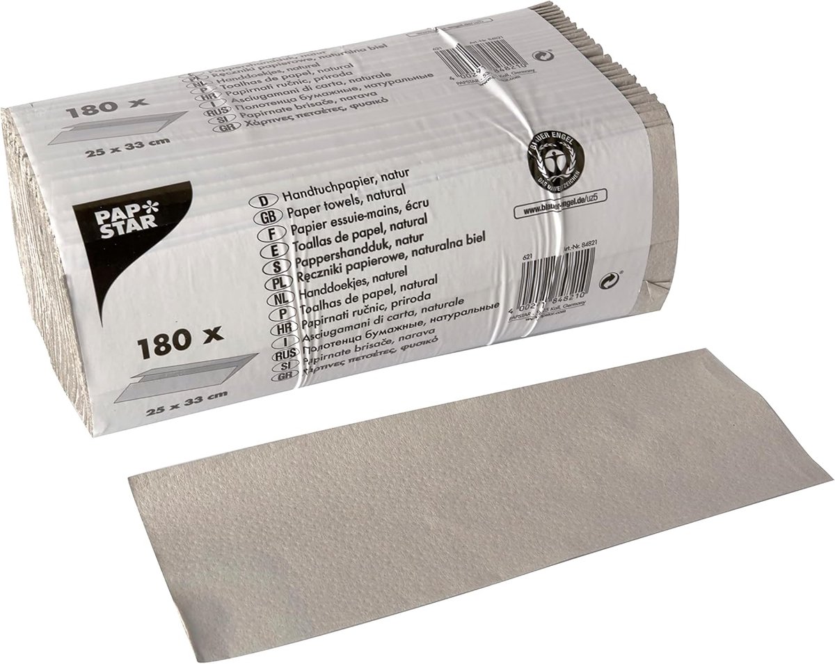 Papieren Handdoeken - Tafelpapier - Handen Drogen - C-Vouw - 180 Vel - Naturel