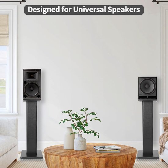 Luidspreker Standers - Vloerstandaards Set - Verbeter Geluid - Zandvulling Mogelijk - 60 cm Hoog - Zwart Houtnerf — afbeelding 2