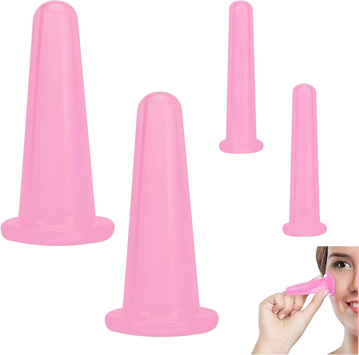 Cupping Glazen Set - Gezichtsmassage Cups - Gezichtsverzorging - Huidvriendelijk Silicone - 4 Stuks - Roze