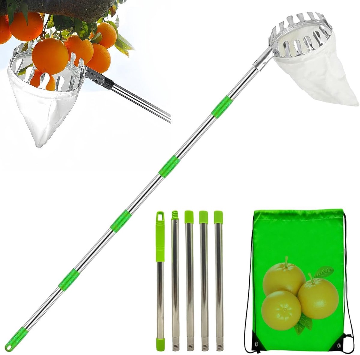 Fruitplukker - Oogstmand - Fruit Oogsten - Uitschuifbare Stang - Tot 4 Meter - Zilver