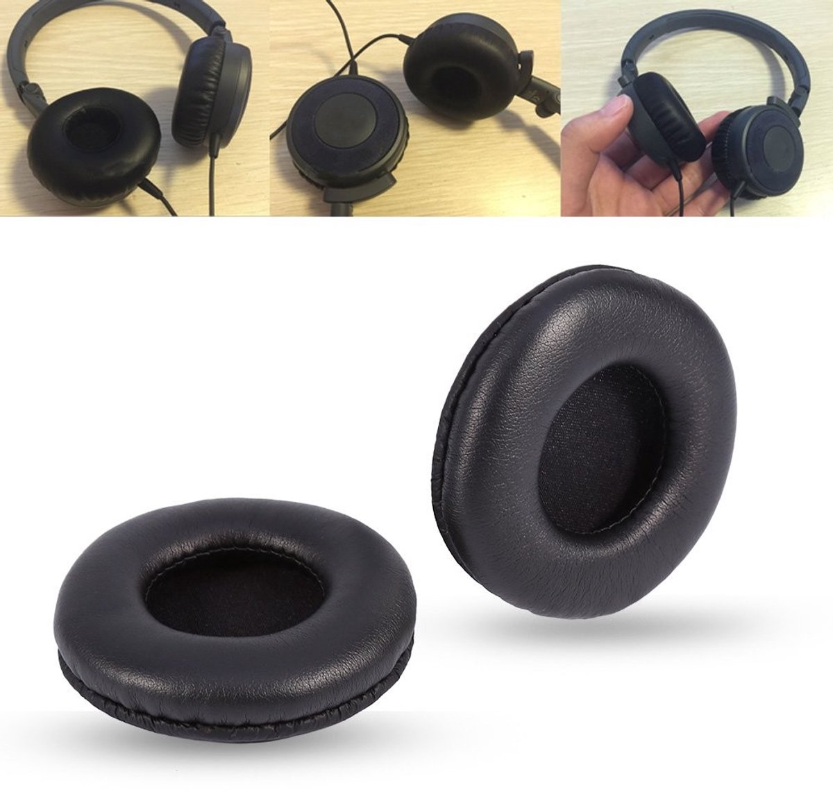 Dailygoods - Vervangende oorkussens van leer, 75 mm vervangende oorkussentjes, hoofdtelefoon-geheugenschuim, geschikt voor de meeste over-ear hoofdtelefoons, 1 paar zwart