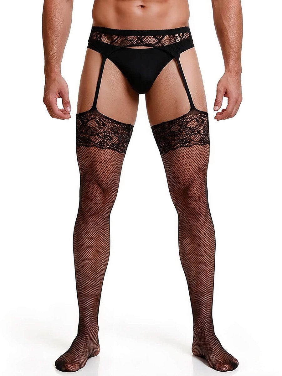 Dailygoods- Herenpanty van kant - Kousenhouder met open kruis - Bloemenprint - Zeer elastisch - Hoogwaardige stof - Maximale bewegingsvrijheid - Kousenpanty