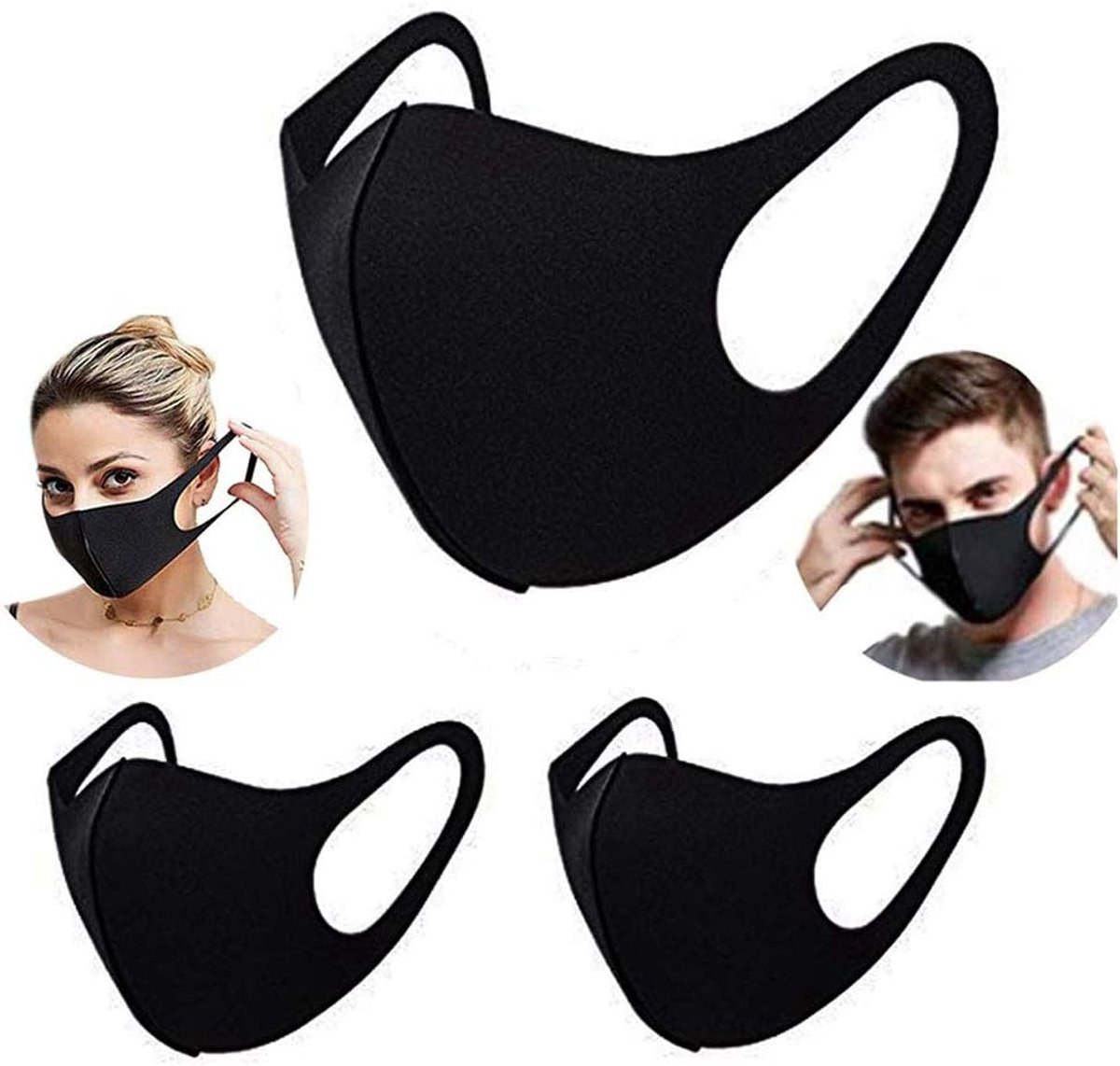 Herbruikbaar Mondmasker - Stofmasker - Bescherming Dagelijks - Verstelbare Oorlussen - 3 Stuks - Zwart