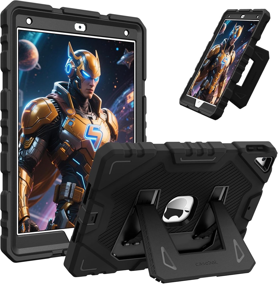 Kinderhoes Tablet - Beschermhoes Robuust - Veilig Gebruik - Ingebouwde Standaard - 102 inch - Zwart