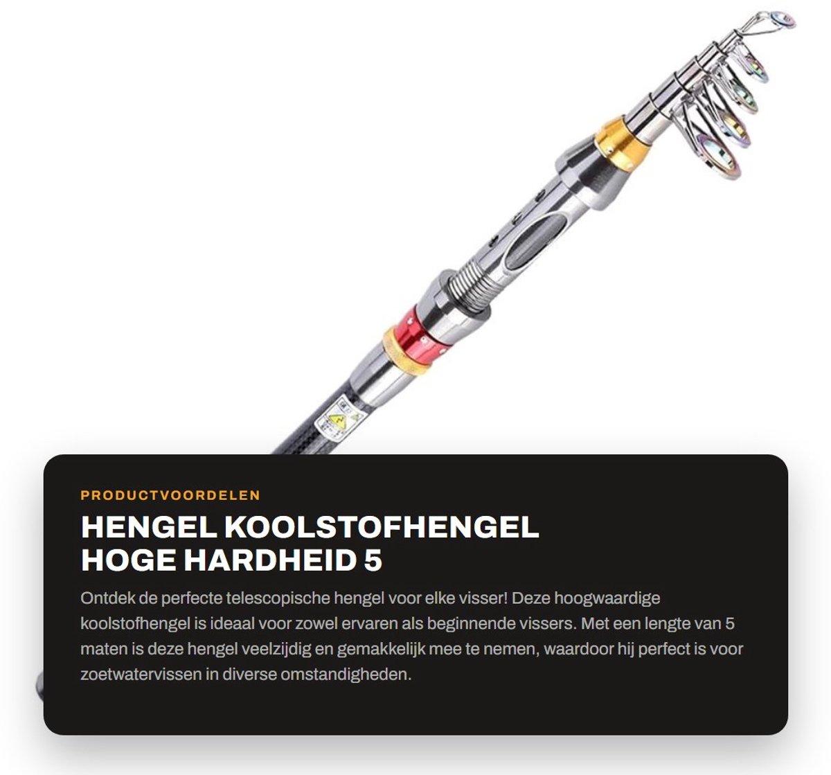 Dailygoods- Koolstofhengel Hoogwaardige Hardheid - Telescoophengel - Hengelhouder - Hengelsport Accessoires - Draagbare Hengel - Roestvrijstalen Ring