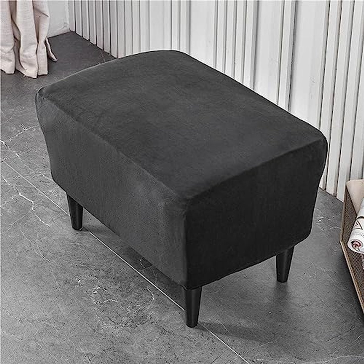 Voetenbankhoes Ottomaans - Poef Cover - Meubels Beschermen - Stretch Stof - 60 x 40 x 44 cm - Zwart