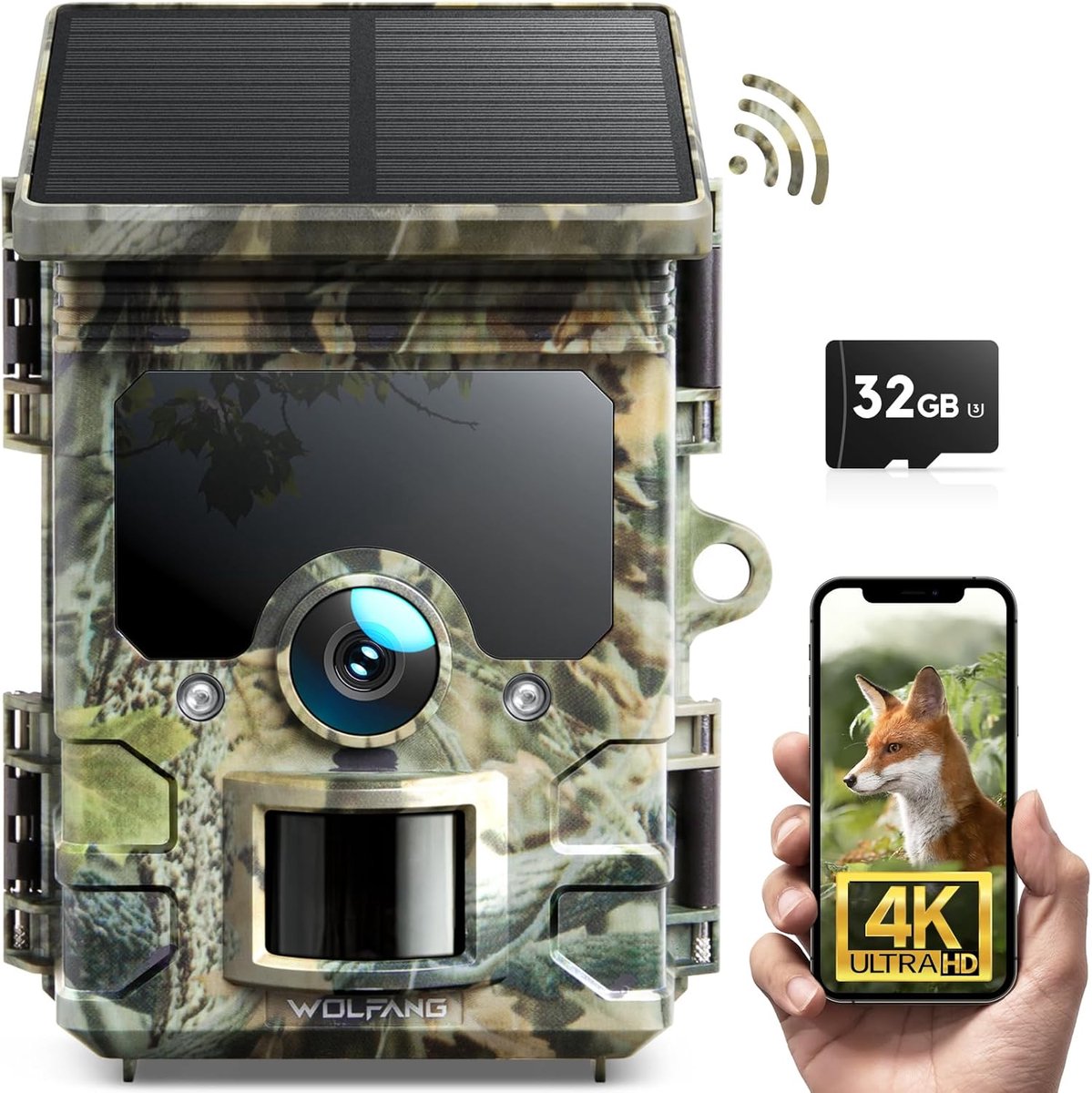 Wildlife Camera - Natuurcamera Trailcamera - Diergedrag Observeren - Zonne-energie Aangedreven - 4K 46MP - Zwart